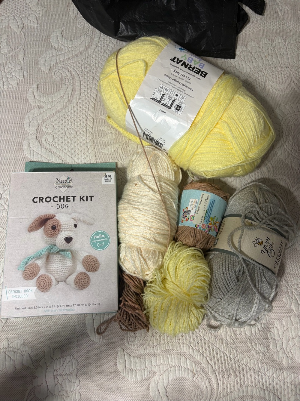 Needle Creations Yellow & Cream Crochet Kit & Yarn Bundle